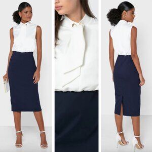 Ted Baker London Oati Mockable Tie Detail Dress Mixed Media Navy White Preppy